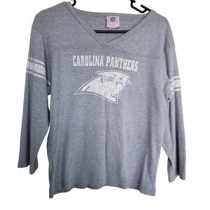 Vintage NFL for Her Carolina Panthers Gray V-Neck Long Sleeve Shirt Med‎